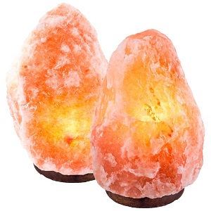 Crystal Decor® Set of 2 Hand Crafted Natural Himalayan 7" Salt Lamp On Wooden Base Ac16