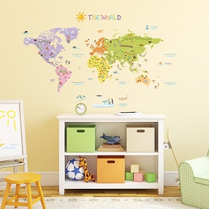Decowall,DMT-1306,The World Map peel & stick wall decals stickers (Large) Ac15