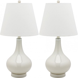 Safavieh Lighting Collection Amy Gourd Glass Table Lamp, Pearl Grey, Set of 2 Ac20