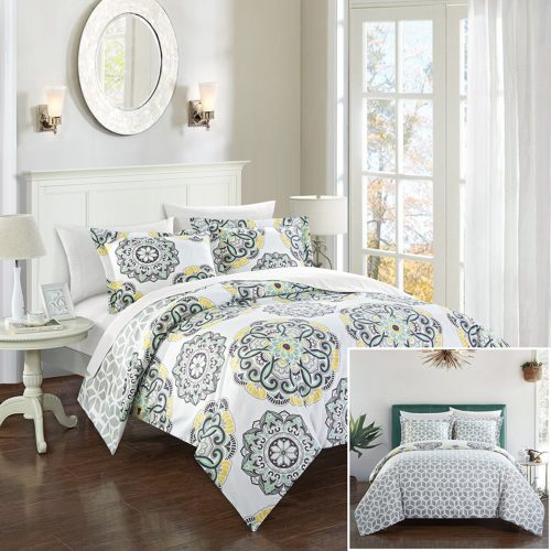 Chic Home Ibiza 3 Piece Yellow Duvet Set, Full/Queen, Grey, Yellow Floral Bedding