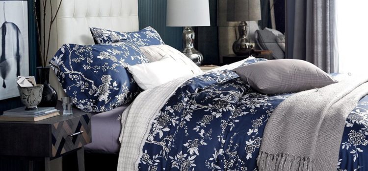 Cotton Egyptian White and Blue Floral Bedding Set