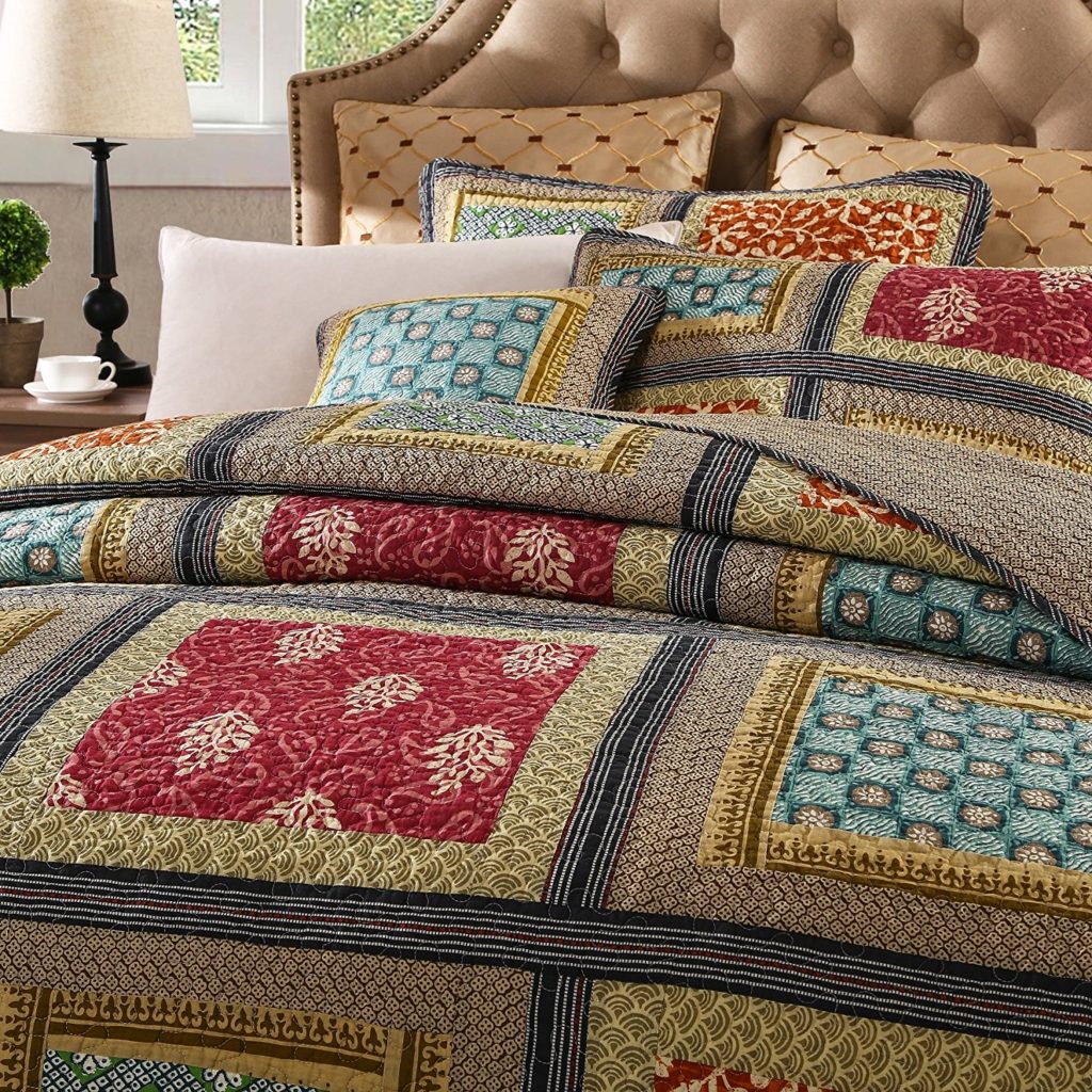 Boho Chic Bedding, Bohemian Bedding Collection Reversible, Bohemian Real Patchwork Gallery of Roses, Cotton Bohemian Quilt Bedspread Set