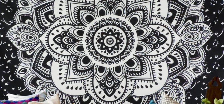 Icejazz Mandala Tapestry Wall Hanging Black & White Wall Art Floral Decorative for Bedroom Living Room