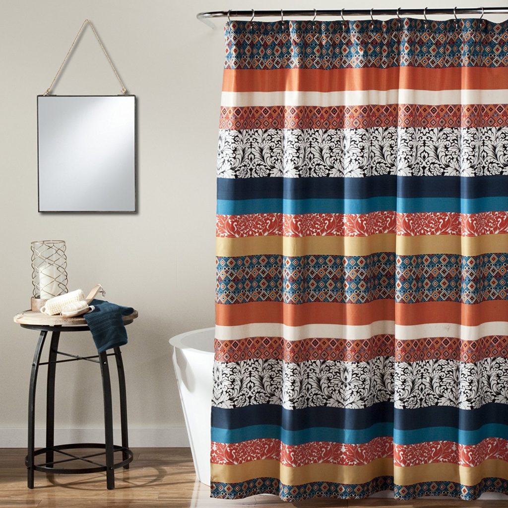 Lush Decor Bohemian Chic Stripe Shower Curtain, 72 x 72 Turquoise-Orange