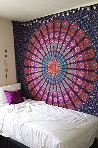 Hippie Mandala Bohemian Tapestry Wall Hanging, Psychedelic Wall Art, Dorm Décor Beach Throw, Indian Wall Tapestries