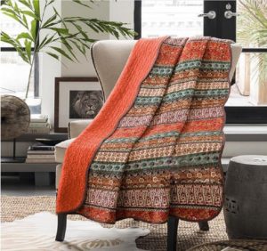 Boho Chic Bedding Stitching Reversible Floral Patchwork Quilted Throw Orange Jacquard