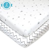 American Baby Company 2 Piece Printed 100 percent Cotton Jersey Knit Fitted Portable-Mini-Crib Sheet, Grey Stars and Zigzag