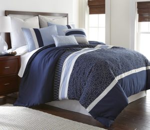 Bachelor 8-Piece Modern Embroidered Down Alternative Comforter Set - Bed In A Bag - King, White and Blue Bedding