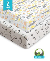 Bouncy Best Baby Sheets, 100% GOTS Certified Set of 2 Premium Quality Organic Jersey Cotton Fitted Crib Sheets