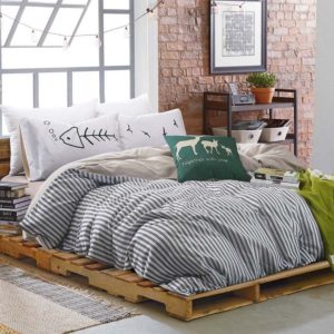 BuLuTu Vertical Stripe Print Pattern Design Cotton Queen Quilt Bedding Sets With 4 Corner Ties Black White Full Bedding Collections Zipper Closure For Boys Girls