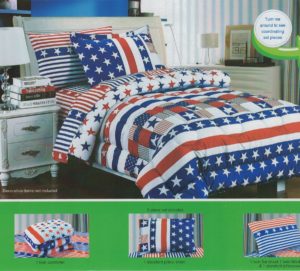 Patriotic Flag Red White and Blue Boy Bedding, Children's Twin Size Patriotic Flag Print Bedding Comforter Sheets Set, 5 Pieces