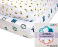 Organic Cotton Best Crib Sheets - 100% Organic Jersey Cotton 2-Pack Cute Design for Boys & Girls