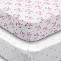 Best Baby Crib Sheets, 2 Pack Fitted Soft Jersey Cotton Sheet, Bedding with Pink Owls and Grey Hearts Custom Design, Fits Standard Mattress for Babies and Toddlers