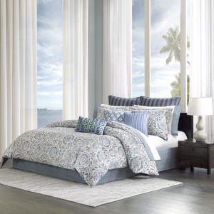 Echo Design Kamala Comforter Set, California King, White and Blue Bedding