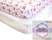 Best Fitted Crib Sheets - 100% Organic Jersey Cotton - 2-Pack, Soft, Breathable, Fits all Standard Baby Cribs & Mattresses, Cute Designs for Girls