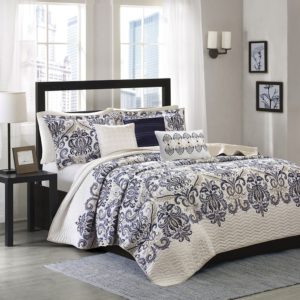 Madison Park Cali 6 Piece Quilted Coverlet Set, Full-Queen, Blue