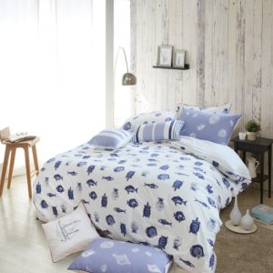 Merryfeel 100% cotton Printing Duvet Cover Set - Full-Queen - white and blue bedding