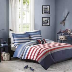 Mizone Kyle 4 Piece Comforter Set, Red, White and Blue Bedding, Full-Queen