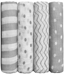 Muslin Baby Swaddle Blankets Spots n' Stripes 4 Pack- CuddleBug 47 x 47 inch Large Muslin Swaddles - Soft Cotton Blankets - Baby Shower Gift - Perfect for Nursery Sets - Unisex