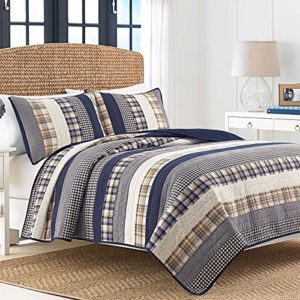 Nautica 217329 Rangley Cotton Pieced Quilt, Twin, White and Blue Bedding