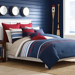 Nautica Bradford Red White and Blue Reversible Comforter Set, Full-Queen