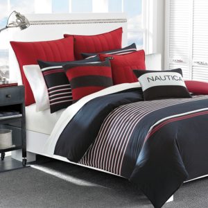 Nautica Mineola Cotton Comforter Set, King, Red White and Blue Bedding