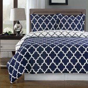 Navy and White Meridian Full - Queen 3-piece White and Blue Duvet Cover Set, 100 % Cotton 300 TC