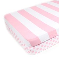 Pack N Play Playard Best Baby Crib Sheets Set - 2 Pack - Fitted, Soft Jersey Cotton Portable Crib Sheet - Baby Bedding in Pink Stripes & Polka Dots