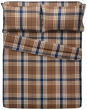 Pinzon Bedding - Best Flannel Sheets Set, 160 Gram Plaid Velvet - Pinzon Flannel King, Brown Plaid