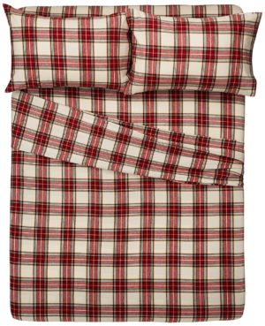 Pinzon Bedding - Best Flannel Sheets - 160 Gram Plaid Velvet - Pinzon Flannel King, Cream-Red Plaid