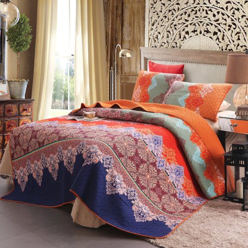 Boho Chic Bedding, 100% Cotton 3-Piece Rich Printed Boho Quilt Set, Reversible& Decorative - Full-Queen by Exclusivo Mezcla