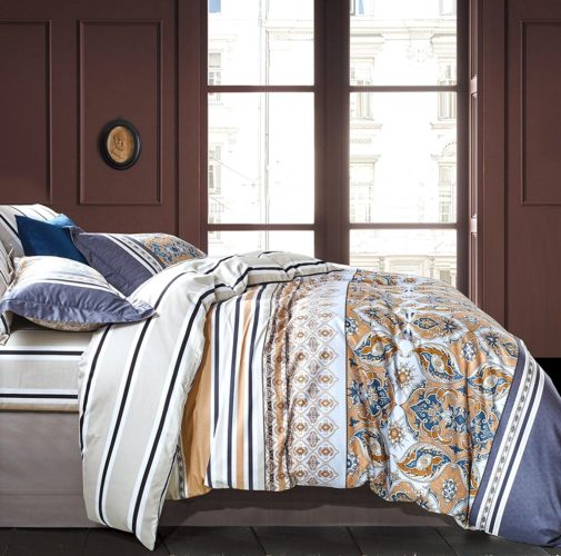 Boho Chic Bedding, Bohemian Duvet Cover Striped Ethnic Boho Reversible Paisley Pattern Cotton Bedding 3 Piece Set Colorful Modern Hippie Style (Queen, Dusty Indigo)