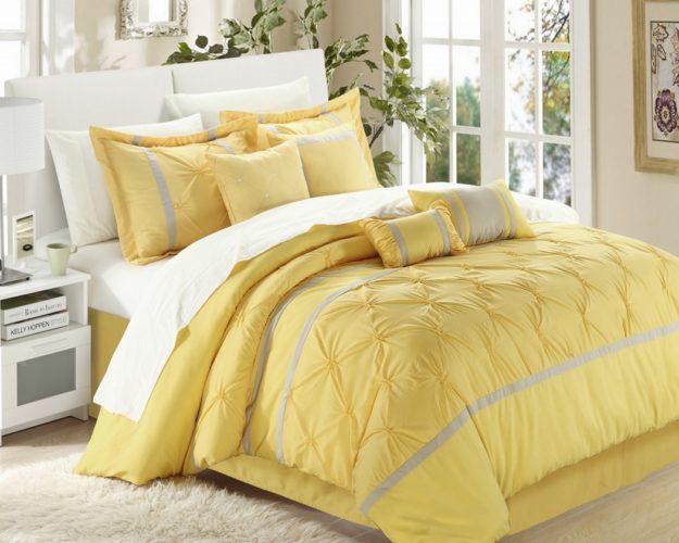 Chic Home Vermont 8-Piece Comforter Set, Queen Yellow Grey Bedding