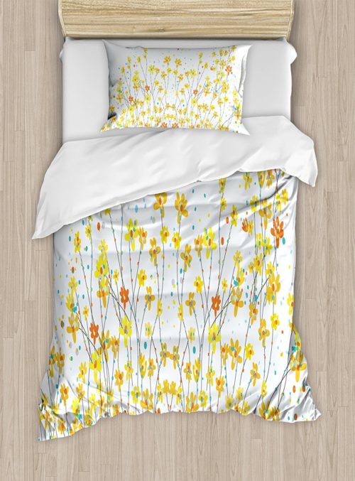 Daffodil Duvet Cover Set by Ambesonne, Floral Banner Daffodils Botanical Blooming Spring Gardening Flourishing Design, Twin XL, White Yellow Floral Bedding