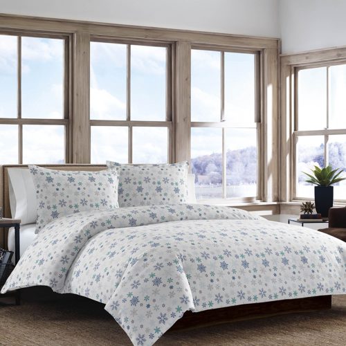 Eddie Bauer 210643 Tossed Flannel Duvet Cover Set, Full-Queen, Snowflake