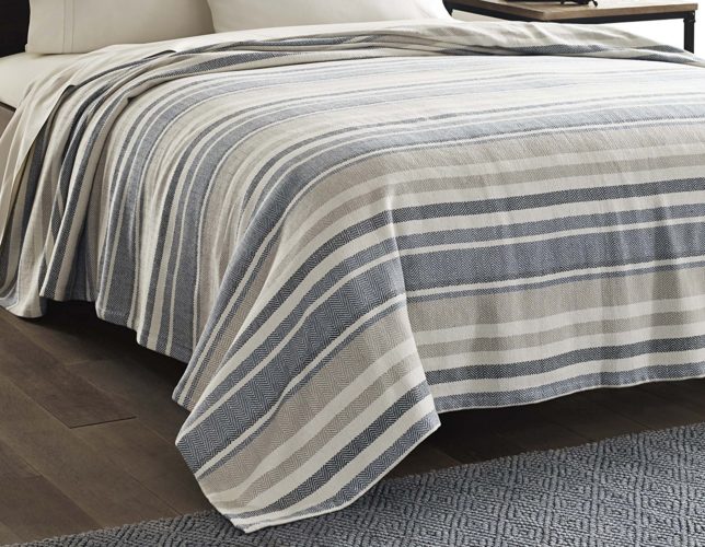Eddie Bauer 213123 Herringbone Blanket, Full-Queen, Blue Stripe - Best Rated Eddie Bauer Blanket