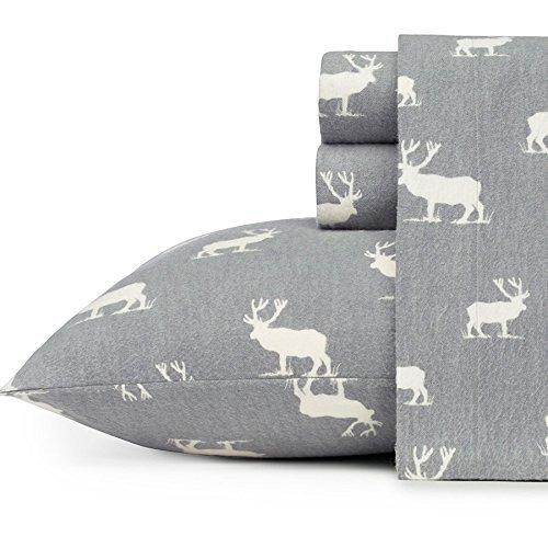 Eddie Bauer 216297 Elk Grove Cozy & Warm Flannel Sheet Set, Queen, Gray