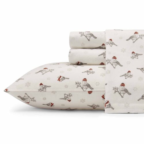 Eddie Bauer Frosty Finch Cotton Flannel Sheet Set Queen, Bright Red