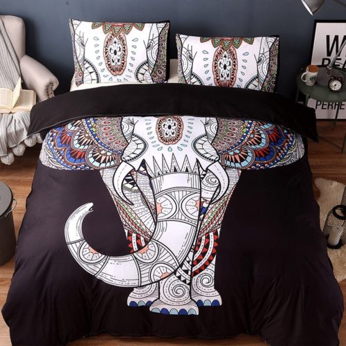 JOXJOZ 3 Piece Bohemian Elephant Mandala Pattern Bedding Printed Boho Duvet Cover Set with 2 Pillow Shams (Queen (90x90), C)