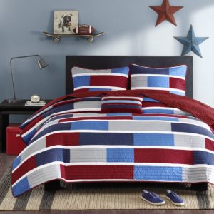 Mizone Bradley 4 Piece Quilt Set, Full-Queen, Navy - Red White and Blue Quilt Set
