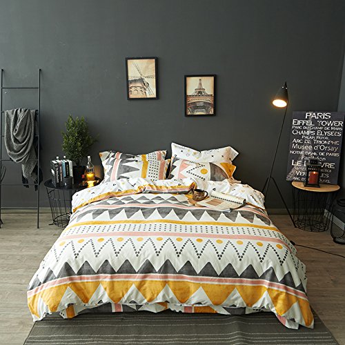 Modern Boho Tribal Bedding Aztec Stripe Print Cotton Duvet Quilt Cover Set Native American, White Bohemian Urban Hippie Geometric Pattern