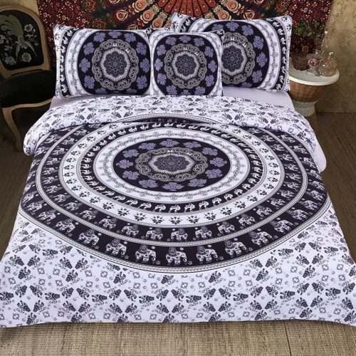 Sleepwish Black White King Duvet Cover Elephant Mandala Bedspread Boho Chic Bedding with Pillowcases