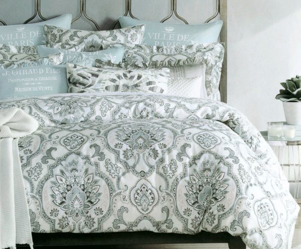 Boho Chic Bedding, Tahari Home Duvet Quilt Cover Bohemian Style Bedding Moroccan Paisley Damask Medallion Print Cotton Sateen 3 Piece Bedding Set (Queen, Seafoam Blush)
