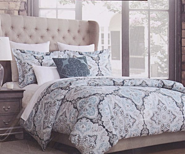 Boho Chic Bedding, Tahari Home Turquoise Pascal Aquarelle Paisley 3pc Duvet Cover Set Moroccan Medallion Teal Aqua Grey Silver Boho Chic Bothe Style Bohemian 300TC (Q