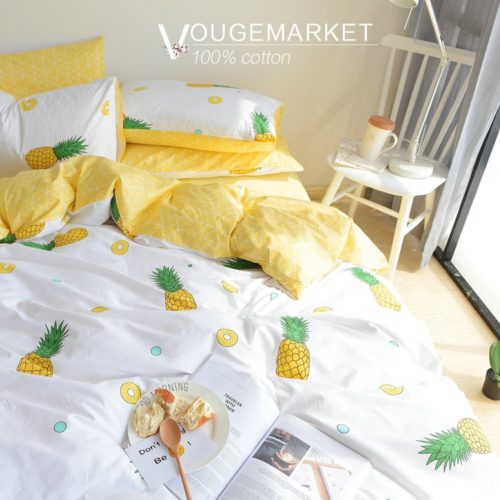 Vougemarket Cream-off white Duvet Cover with Pineapple Printed Pattern,3 Pieces Cotton Luxury Duvet Cover Set with zipper closure-King,Pineapple