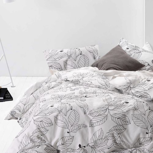 queen black and white bedding - 100% Cotton, 3pcs White Duvet Cover Set, Black Tree Leaves Pattern Printed Bedding (Queen Size)
