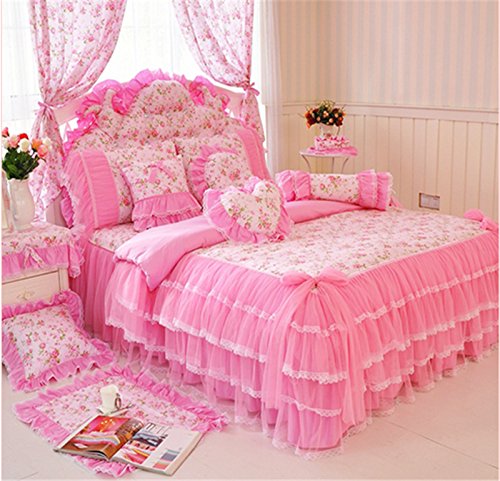 4-Piece Bedding Set 100% Cotton Embroidered Pastoral Floral Ruffle Lace Princess Duvet Cover Set Full - Victorian Bedding Collections