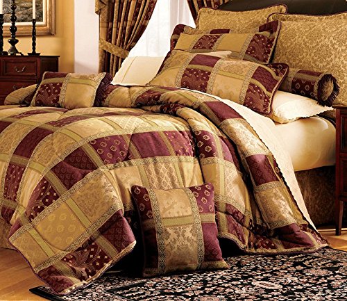 Burgundy Comforter Sets - 7 Piece Burgundy Jewel Patchwork Comforter Set King