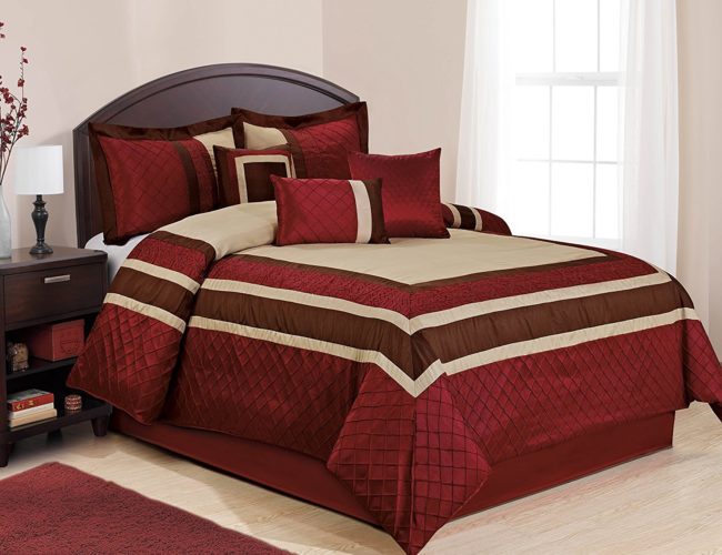 Burgundy Comforter Sets - 7 Piece MYA Red Bed in a Bag Comforter Sets- Queen King Cal. King Size (King)