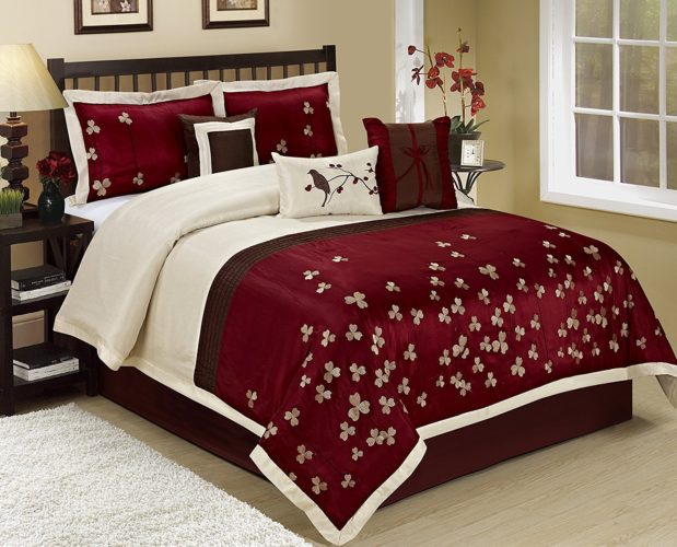 Burgundy Comforter Sets - 7 Piece Vienna Embroideried Comforter Set Queen King CalKing Size (Cal.King, Burgundy)